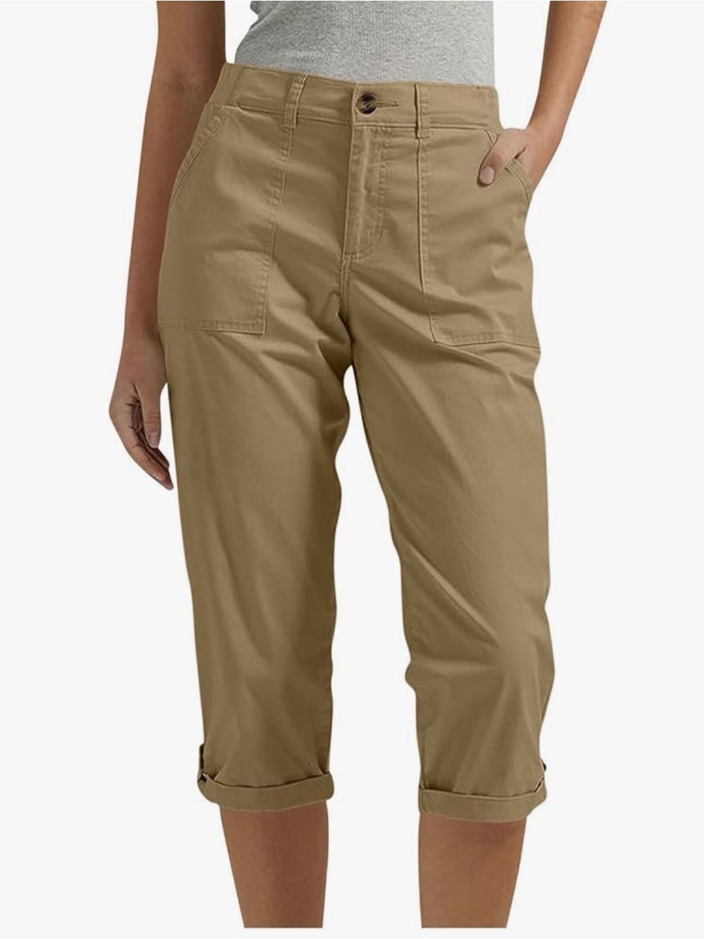 Khaki Cropped Utility Capris